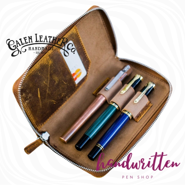 GALEN LEATHER Leather Zippered 3 Slots Pen Case