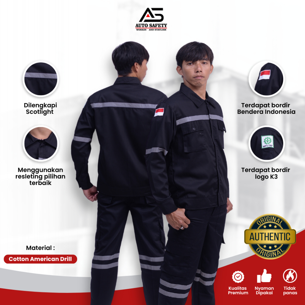 Seragam Atasan PDL Hitam Polos Auto Safety Baju Wearpack Lengan Panjang