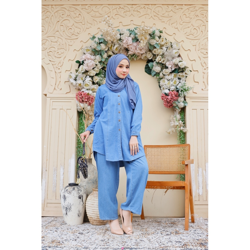 Lovilla Fashion - Semi Tunik Jeans Wanita Lengan Panjang Kancing Full | Baju Atasan Denim 6,5 Oz | K