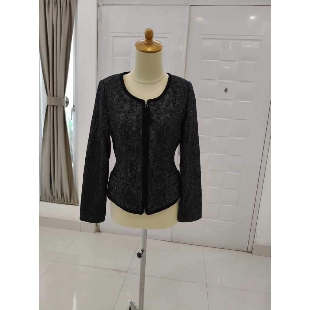 Blazer Tweed Crop Hitam Wanita