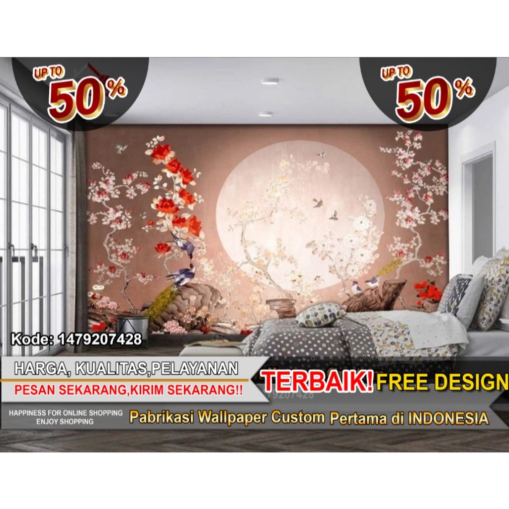 Wallpaper Custom 3D Chinoiseries | Aesthetic | Wallpaper Request Gambar | Wallpaper Kamar Tidur | Wa