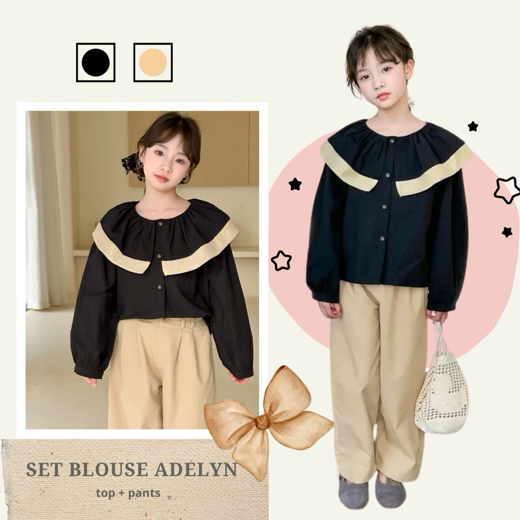 Setelan Baju Anak Perempuan korean style Adelyn Set Blouse tunik anak cewe lengan panjang