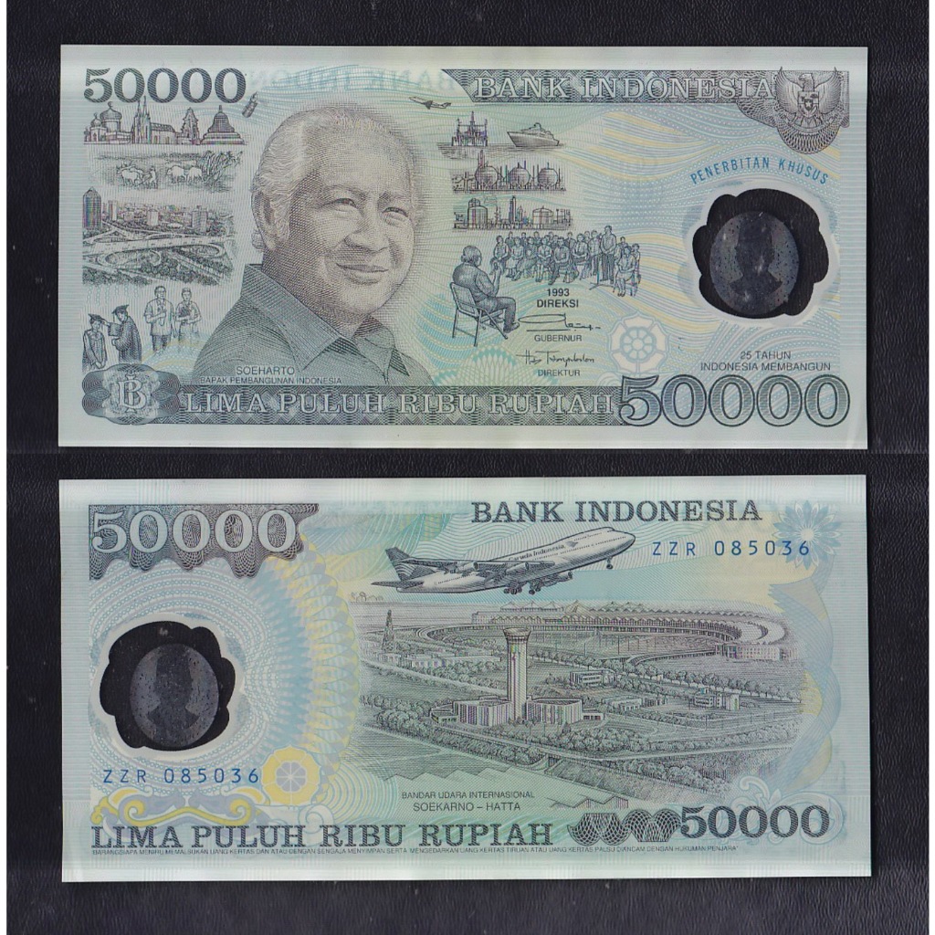 Uang kuno polymer 50000 rupiah tahun 1993 Suharto
