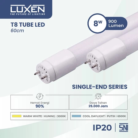 Luxen Lampu TL T8 LED Single End 8W 20W TL SE Glass Kaca