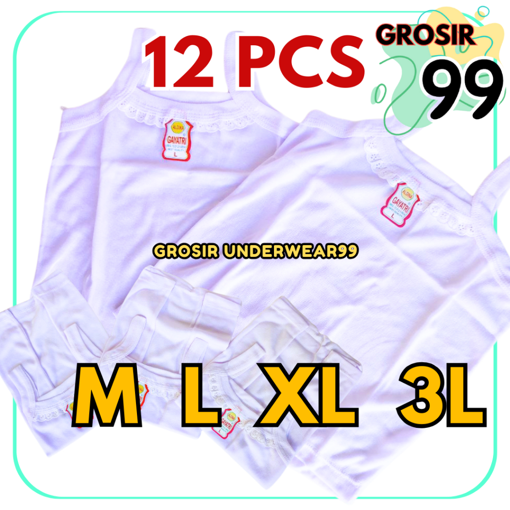 TERLARIS 12 PCS Tanktop Kaos Dalam Renda Wanita Anak Remaja Dewasa Putih Lusinan GROSIR99