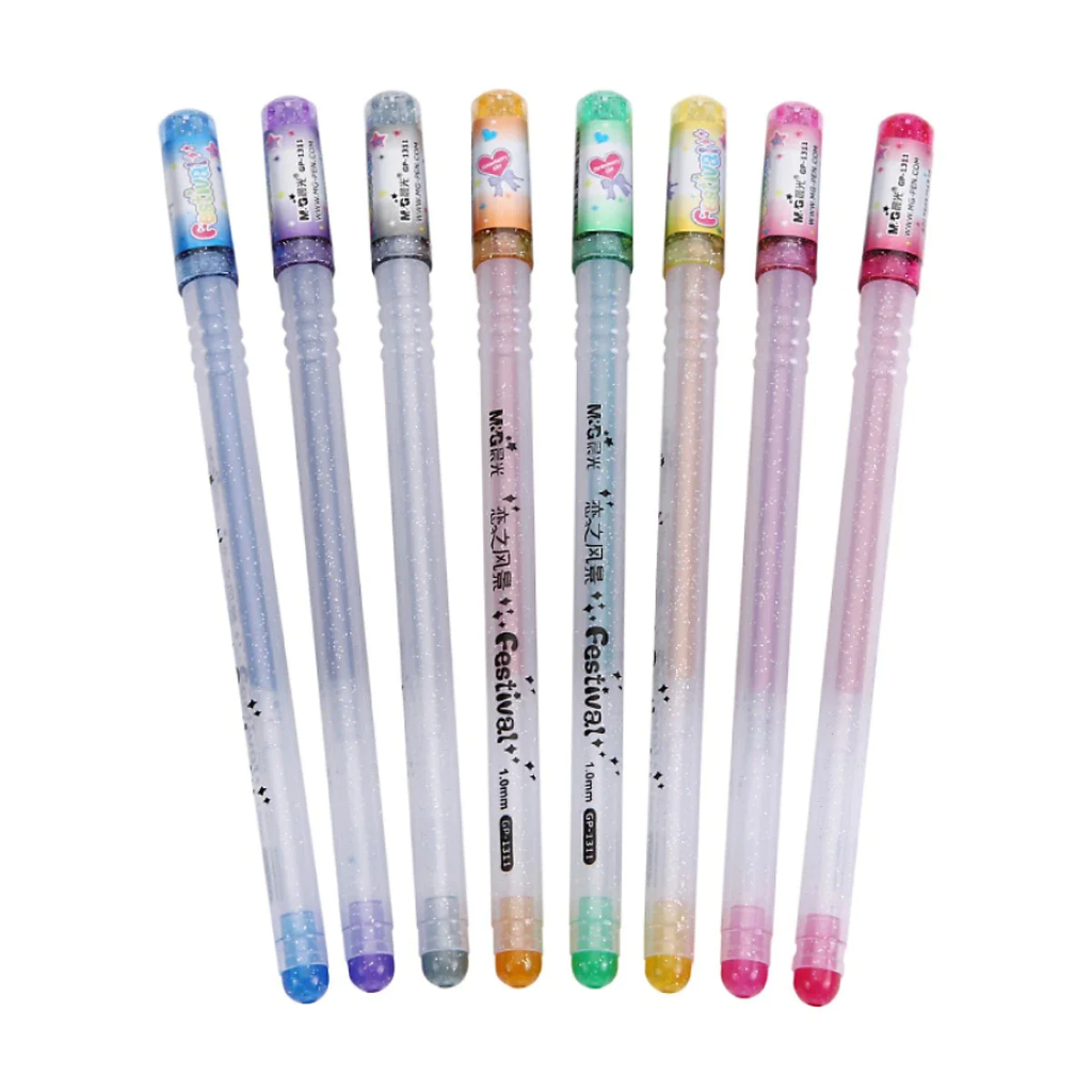 

M&G Glitter Gel Pen 1.0 mm - 1 set 8 Warna Biru Ungu Silver Hijau Orange Kuning Pink Merah #AGP13174