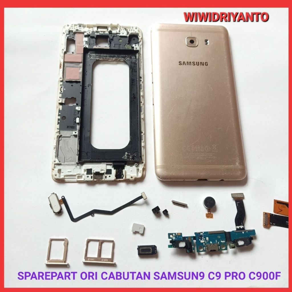 SPAREPART CABUTAN SAMSUNG C9 PRO C900F ORIGINAL BUZZER SIMTRAY BACDOOR KABEL SIYAL FRAME KONETOR JAC
