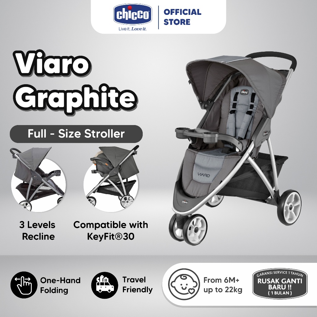 Chicco Stroller Viaro - Graphite / Kereta Dorong Bayi / Stroller Bayi / Stroller Anak