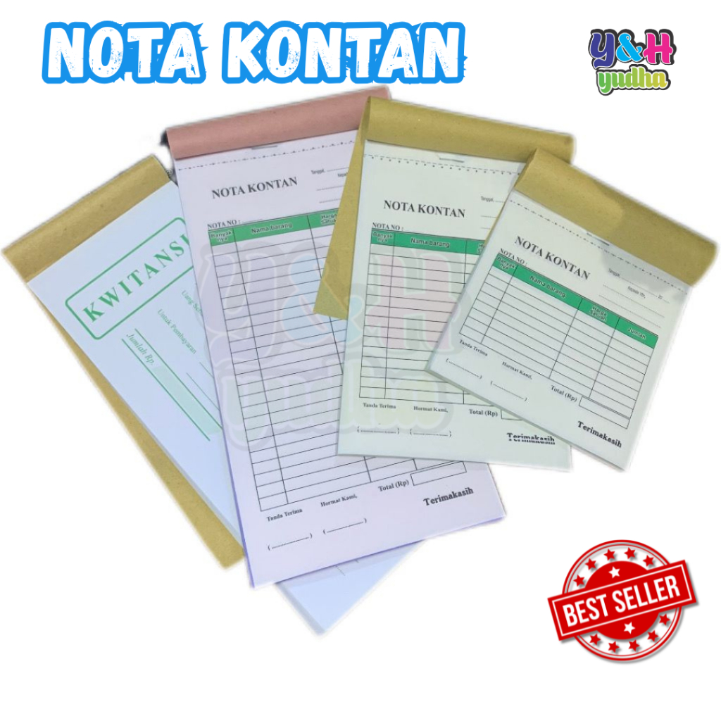 

nota kontan full color ukuran sedang 1/4 1/3 1/6 dan kwitansi polio y&h yudha grafika