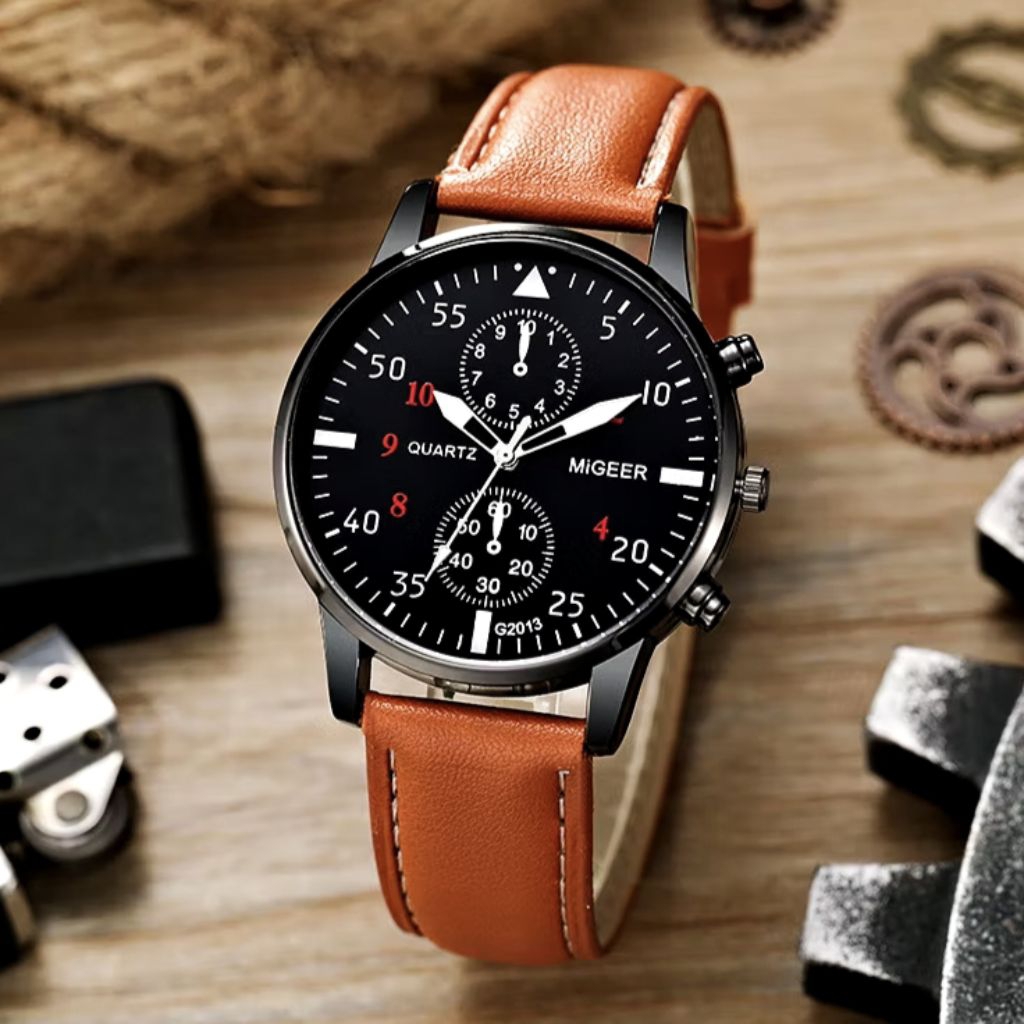 JAM TANGAN PRIA QUARTZ CASUAL ELEGAN TALI KULIT