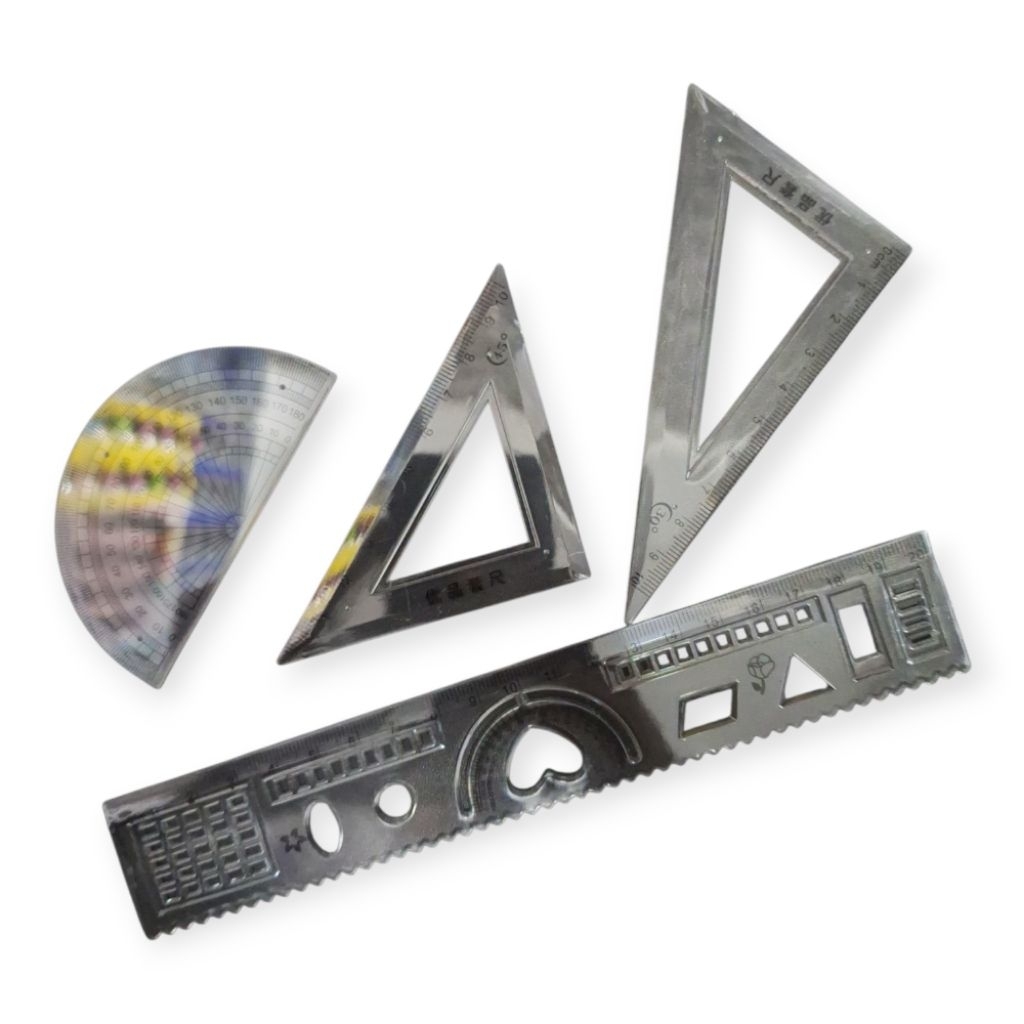 

10 SET PENGGARIS Mika 4in 1/penggaris mika isi 4/penggaris busur/segitiga Plastik