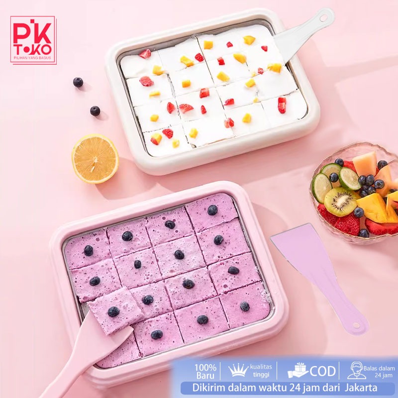 Alat Pembuat Es Krim Roll Portable - Alat Membuat Es Krim Yogurt  dengan 2 Spatula Gratis