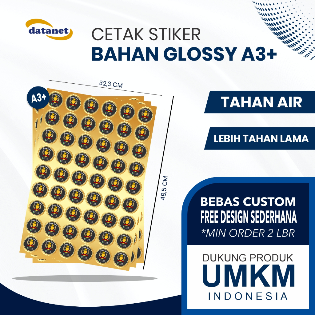 

Cetak Stiker Glossy A3+ 32.3x48.5cm | PRINT ONLY | Full Color | Datanet Printing