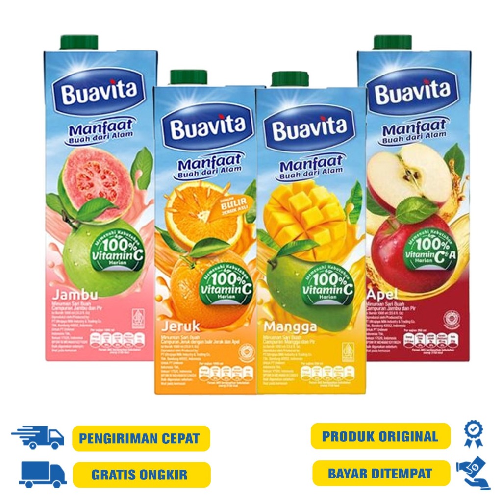 

Buavita Juice UHT 1000ml (1liter) | Jus Buah Asli - Mango | Orange | Guava