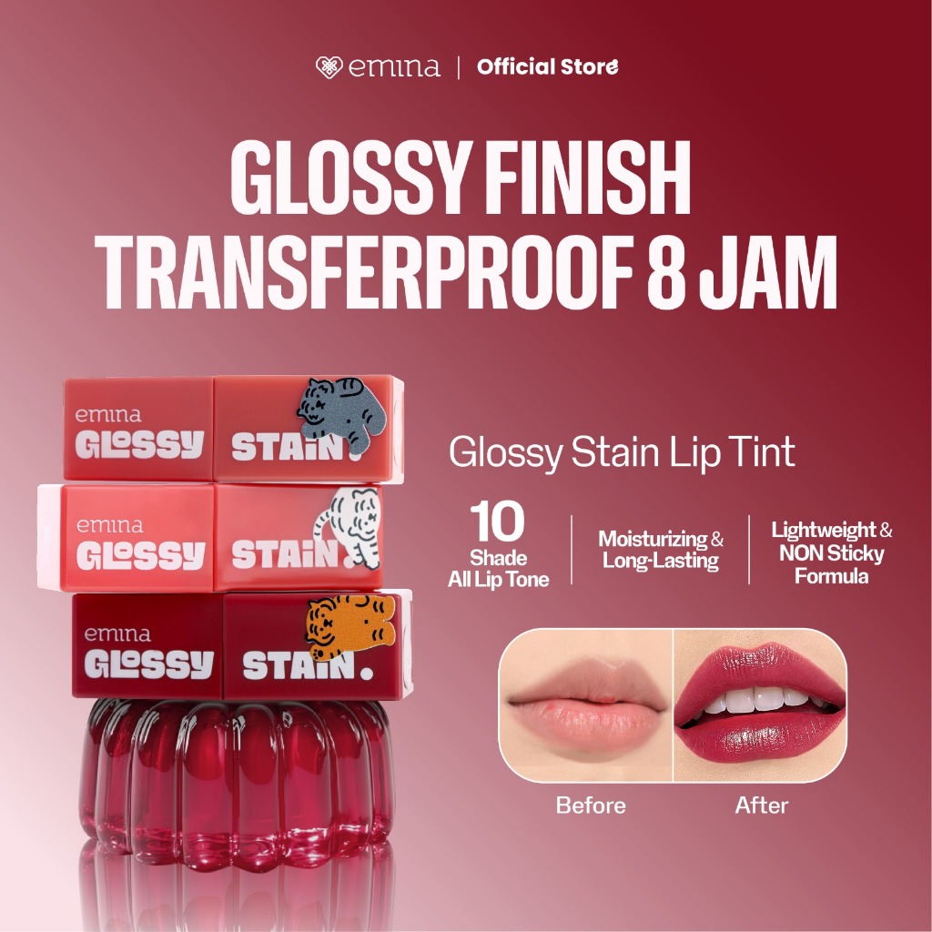 [CREATOR'S PICK] Emina Glossy Stain x Muzik Tiger 3 g - Melty Gel Lip Tint Glossy Finish, Tahan Lama