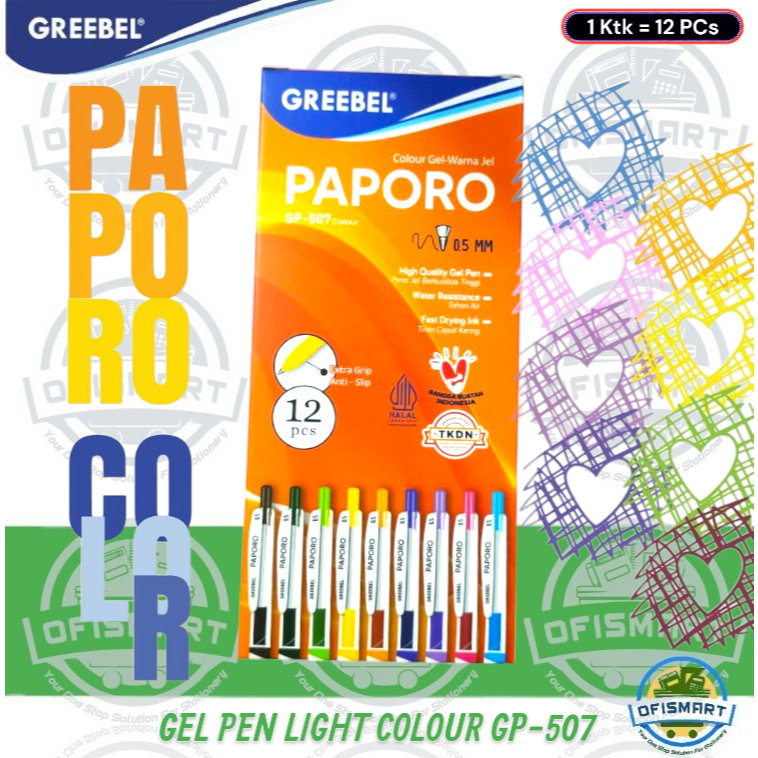 

Greebel Gel Pen GP-507 Paporo Warna 0.5mm Tinta Warna Sesuai Barrel | @ 1 Ktk=12 PCs
