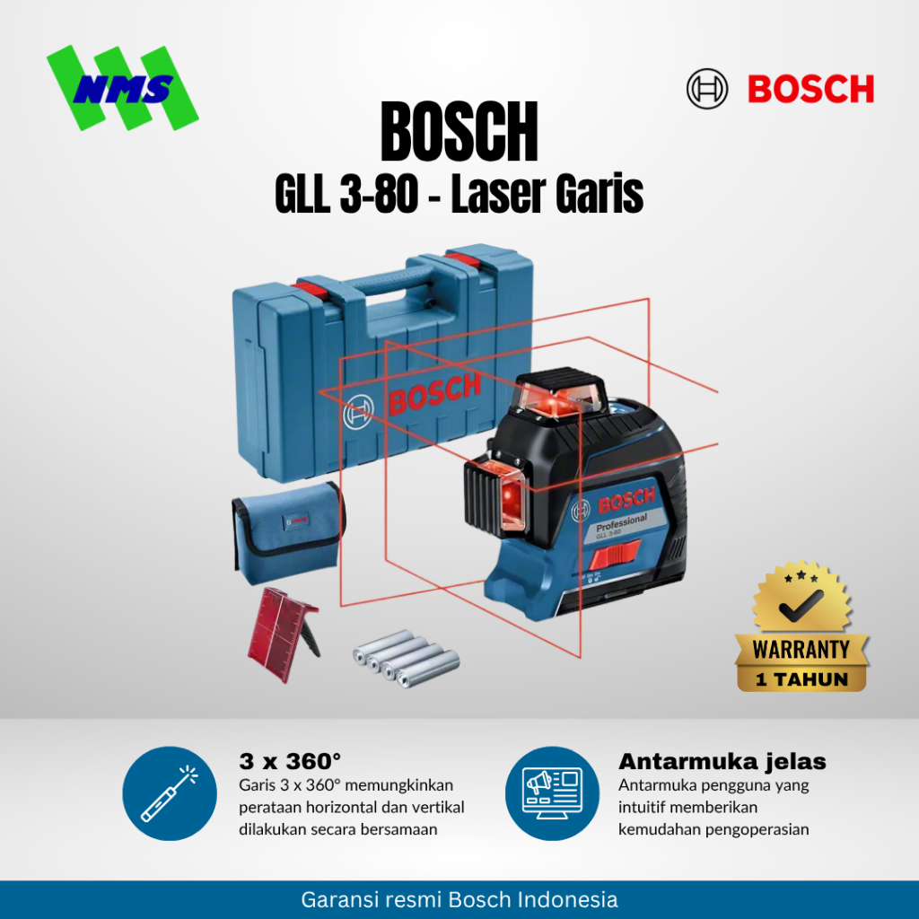BOSCH GLL 3-80 Line Level / Laser Level 3 Arah / Laser Garis Merah