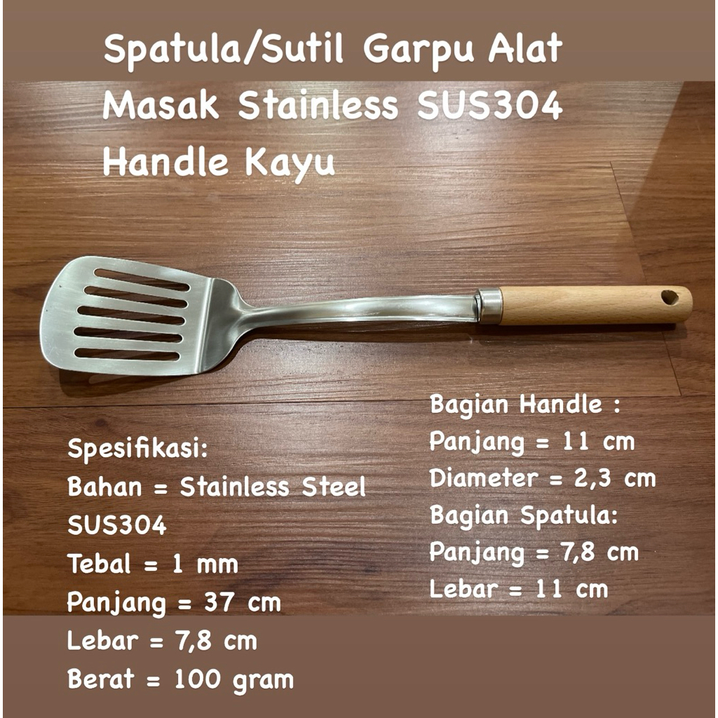 Spatula/Sutil Garpu Alat Masak Stainless SUS304 Handle Kayu