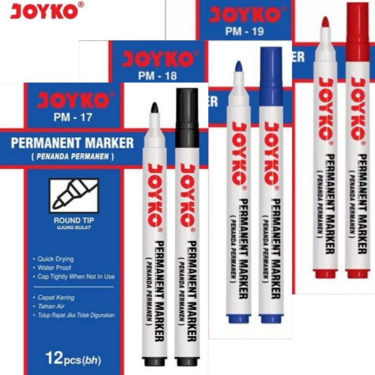 

KODE T33B 1 LSN 12 PCS Joyko Permanent Marker Spidol Permanen Round Tip PM171819
