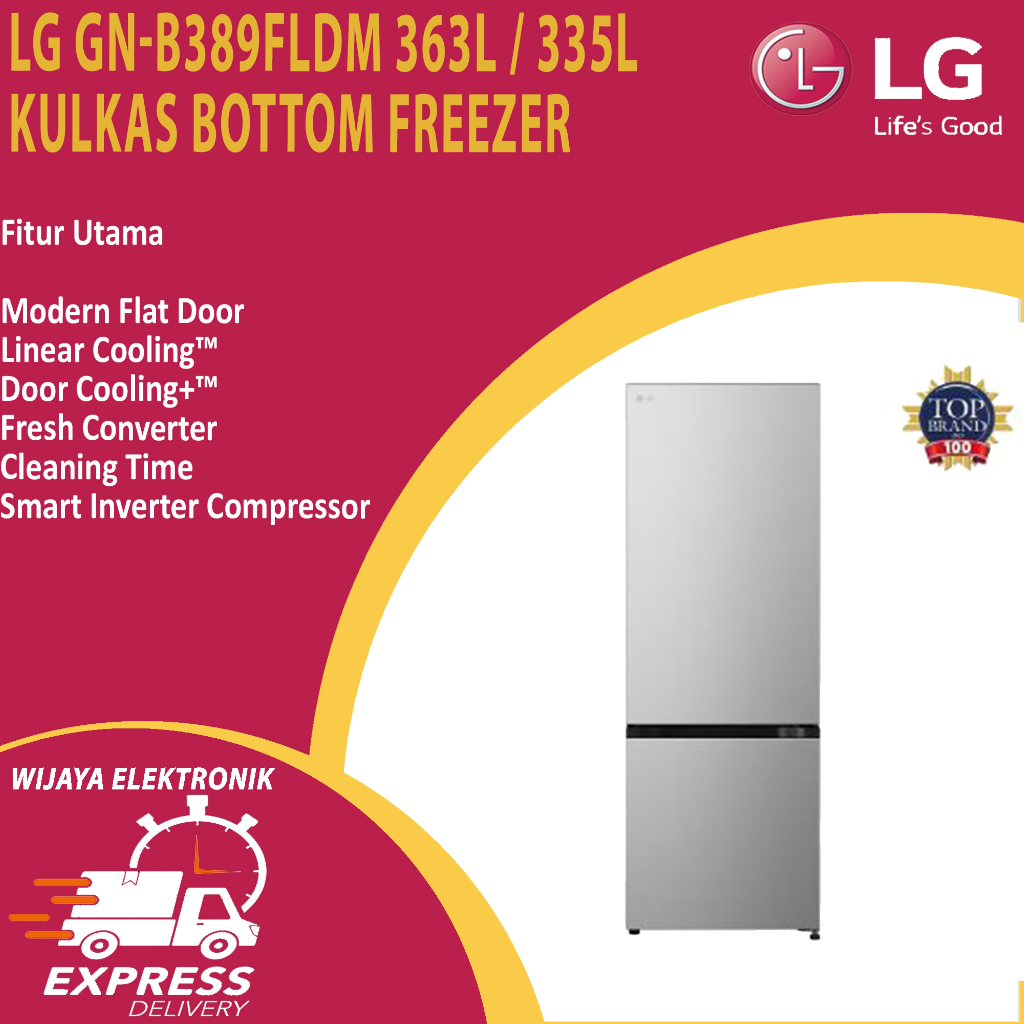 LG GN-B389FLDM 363L / 335L KULKAS BATTOM FREZEER GN-B389FLDM