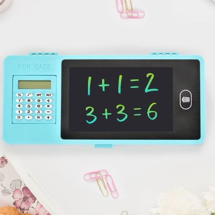 

Kotak pensil LCD Kalkulator anak Drawing Box Kotak Pensil Dan Papan Coret Kreatif Anak Digital Pad Edukasi Tempat Pensil Gambar + Kalkulator
