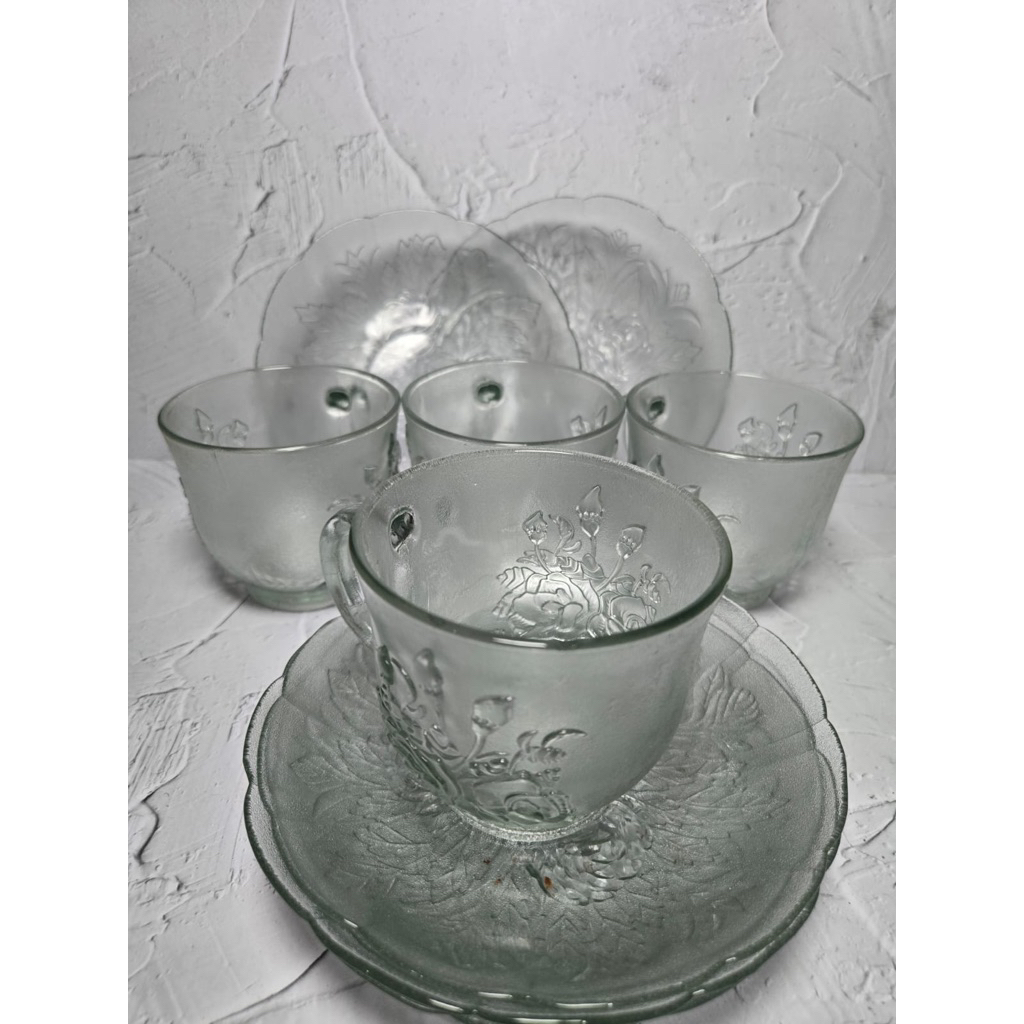 GELAS KACA + SAUCER ISI 6 SET / GELAS KACA SET
