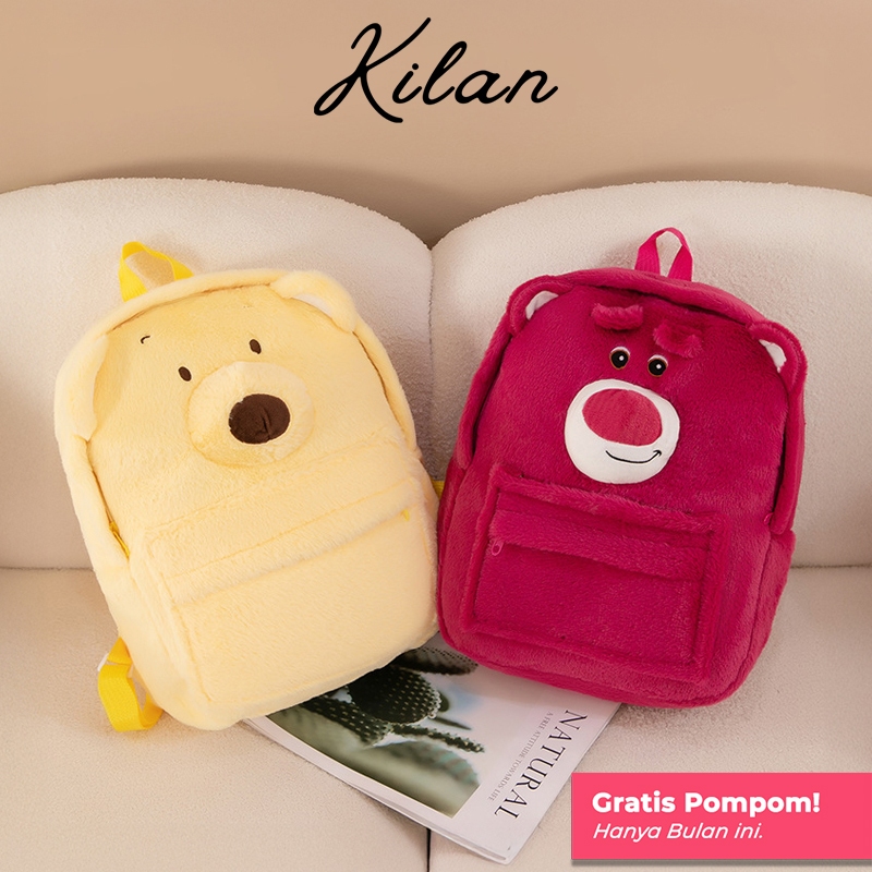 HUMAIRA Tas Ransel Boneka Lucu Backpack Bulu Kartun Imut untuk Anak dan Remaja - RS0002