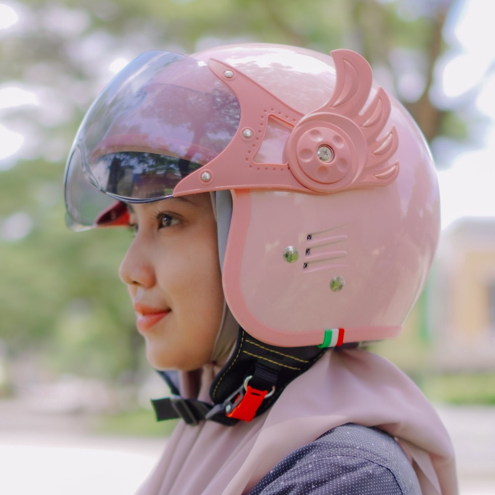 KODE V5L Helm Retro Rsix Gundala Hijab Friendly Half Face Terbaru Fantasy Helem Wanita Cepol SNI