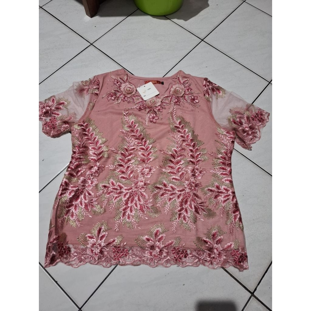 Baju brokat import ibu-ibu wanita Adolfo warna salem