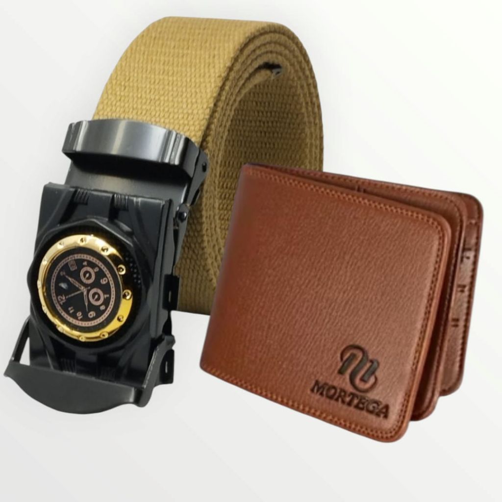 Gesper Sabuk Pria Katun Canvas Kepala aksesories Jam Plus Dompet Lipat standard tm 01