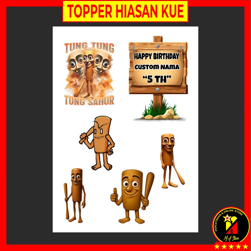 

Topper Hiasan Kue Anomali Tung Tung Sahur Bahan Kertas Foto Kualitas Glossy