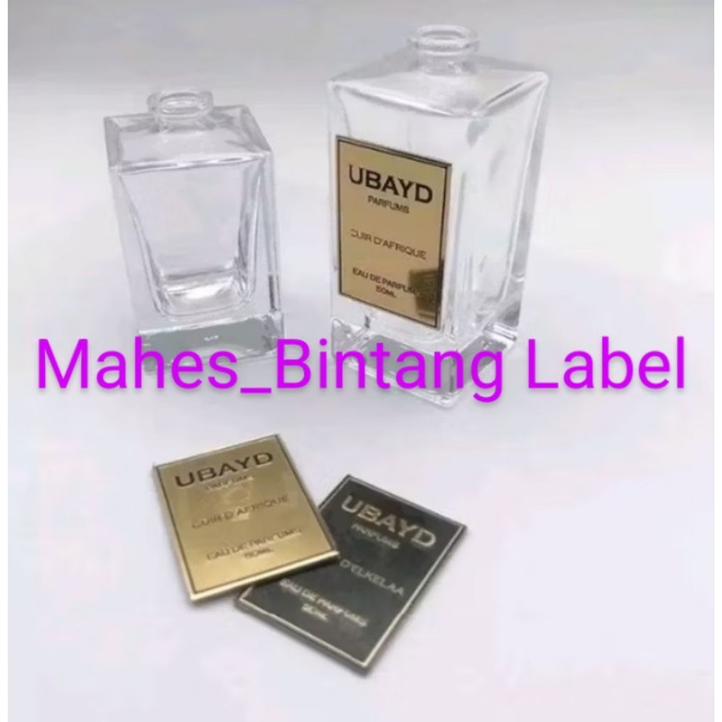 

Label plate custom untuk parfum.