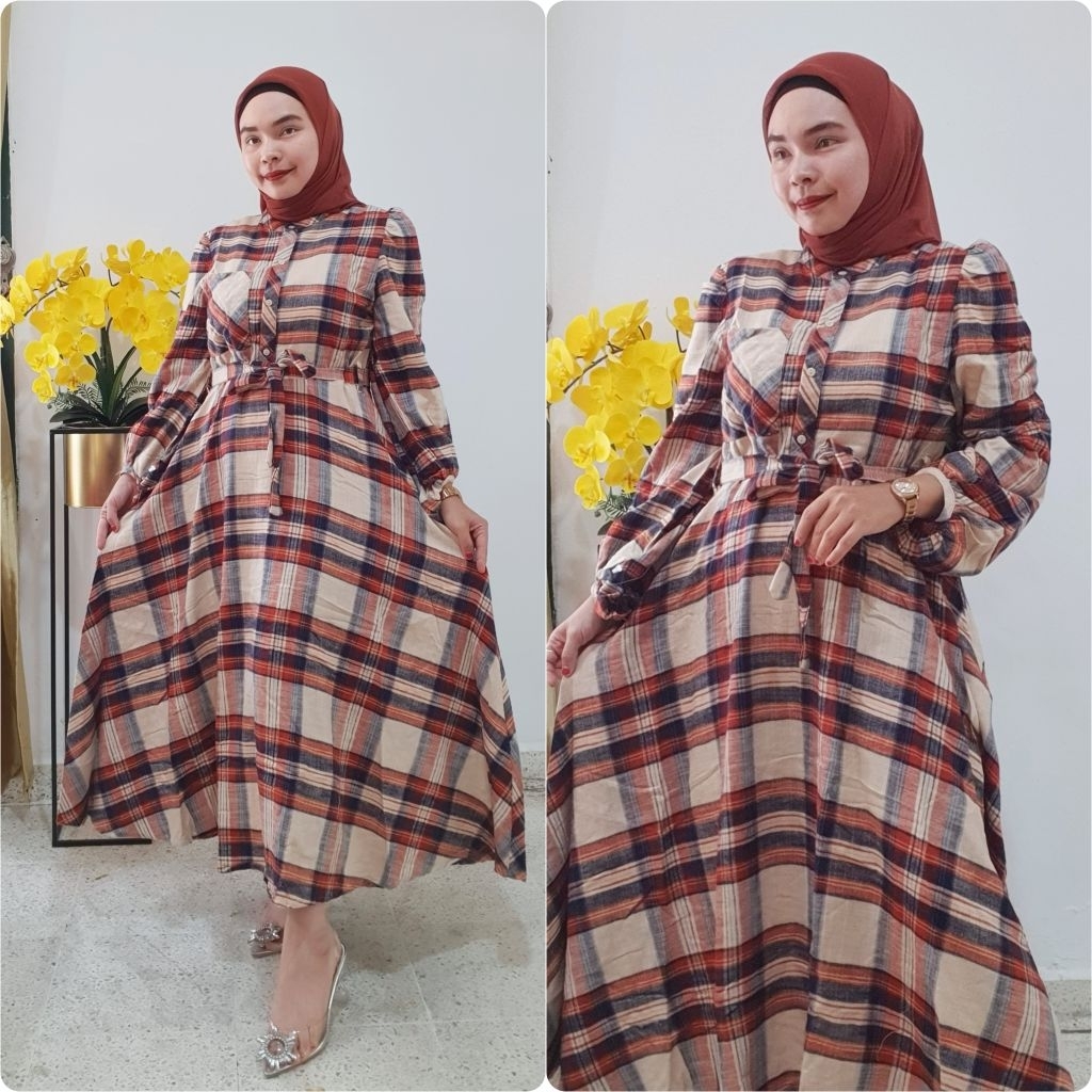 Midi dress Extu | gamis flanel | gamis kotak
