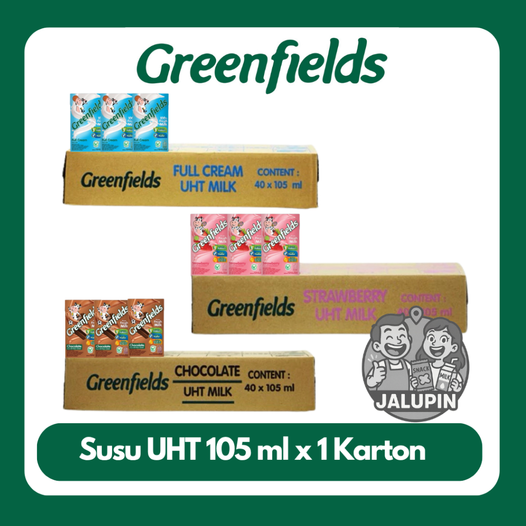 

[SUPER HEMAT 105ML x 1 KARTON] Susu Greenfields UHT Full Cream, Strawberry, Chocolate 105ml x 1 Karton (40pcs)