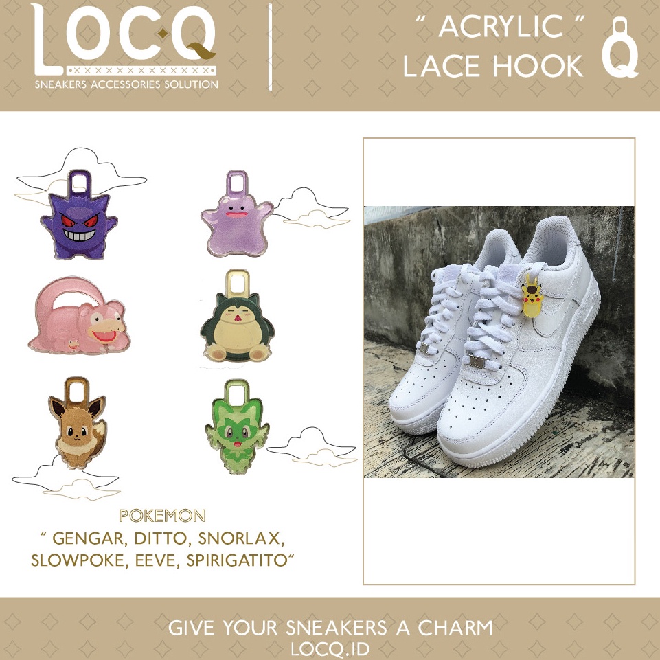 KODE H13K Aksesoris Tali Sepatu Acrylic Lace hook  Pokemon Gengar Snorlax Eeve Spirigatito Ditto Slo