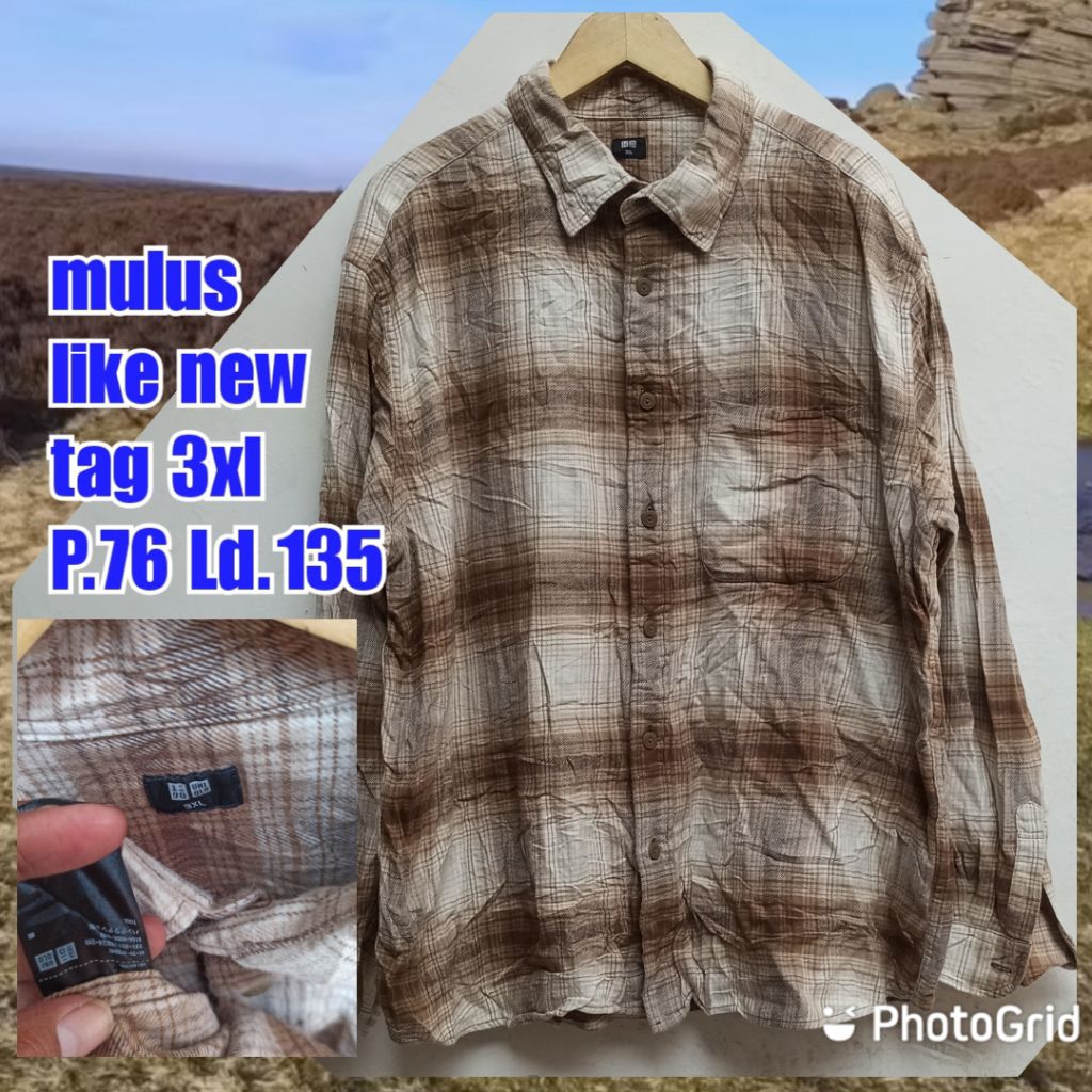 kemeja outer flanel veterano uniqlo besar jumbo