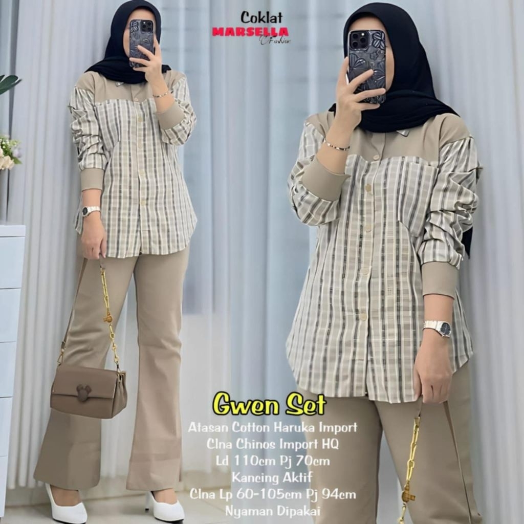 Gwen Setelan Wanita (Atasan&Celana) Bahan Katun Haruka mix Chinos ORI by Marsella