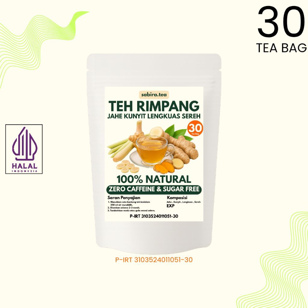 

RIMPANG JAHE , KUNYIT , LENGKUAS , SEREH , 30 TEA BAG , SABIRA.TEA