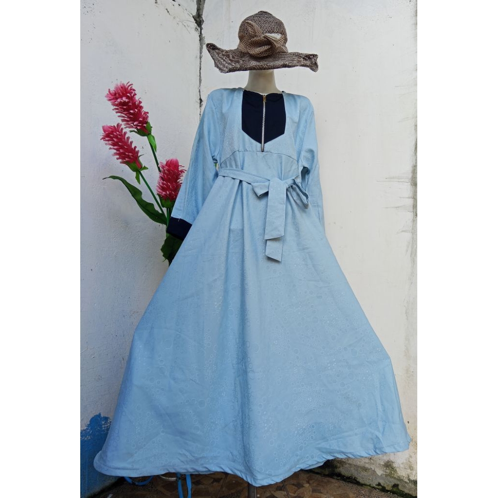 Gamis Mayung PL Busui Friendly Biru Muda Warna Lembut