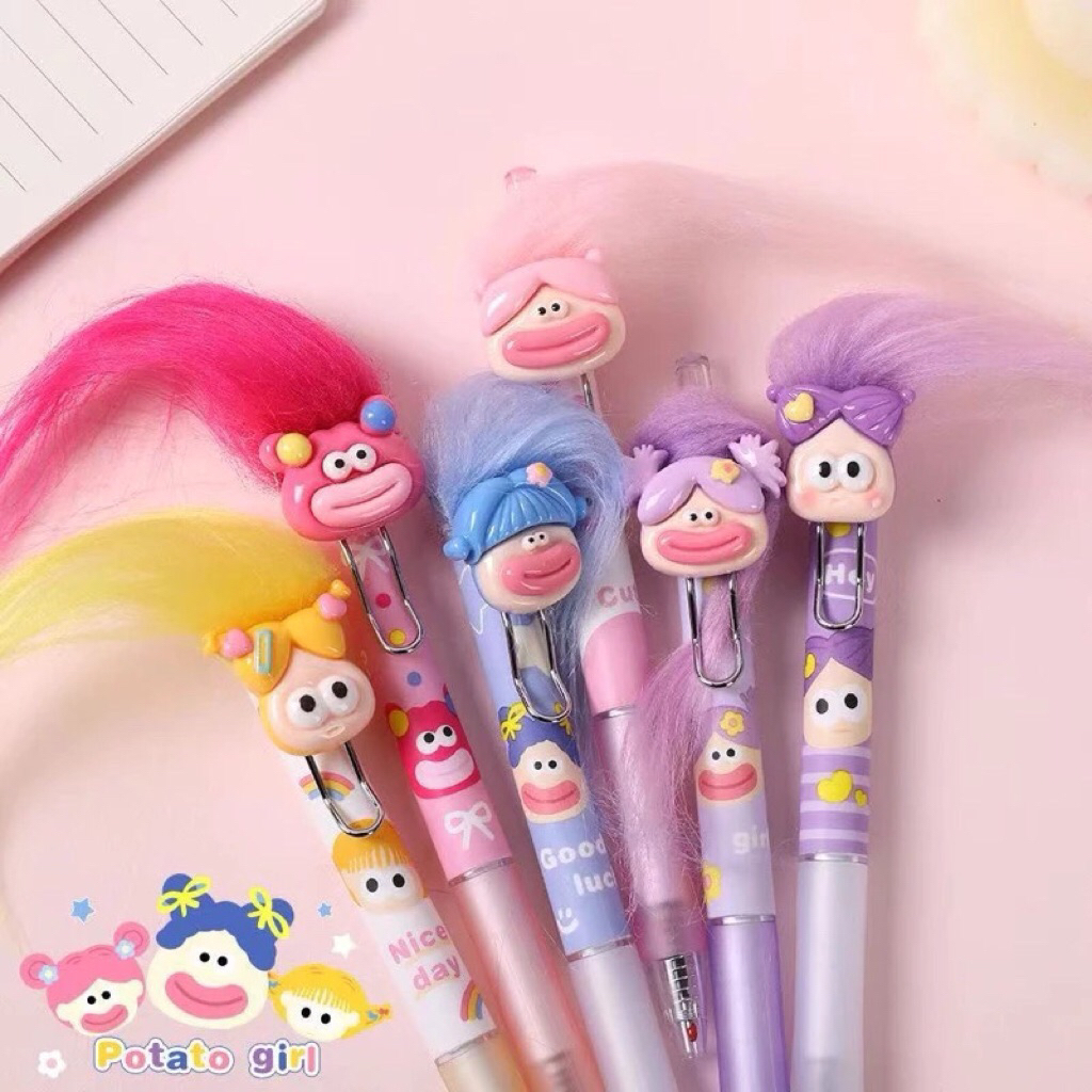 

Pen Potato motif rambut Pensil rambut Jingkrak, pena rambut, pulpen rambut