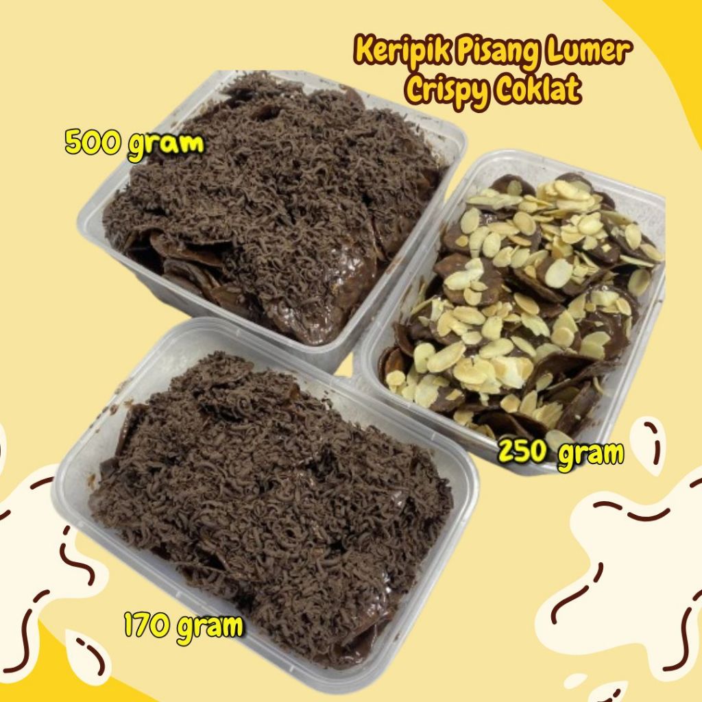 

Keripik Pisang Lumer Crispy Coklat Lumer Topping Almond Chocochips Keju Melted Full Coklat