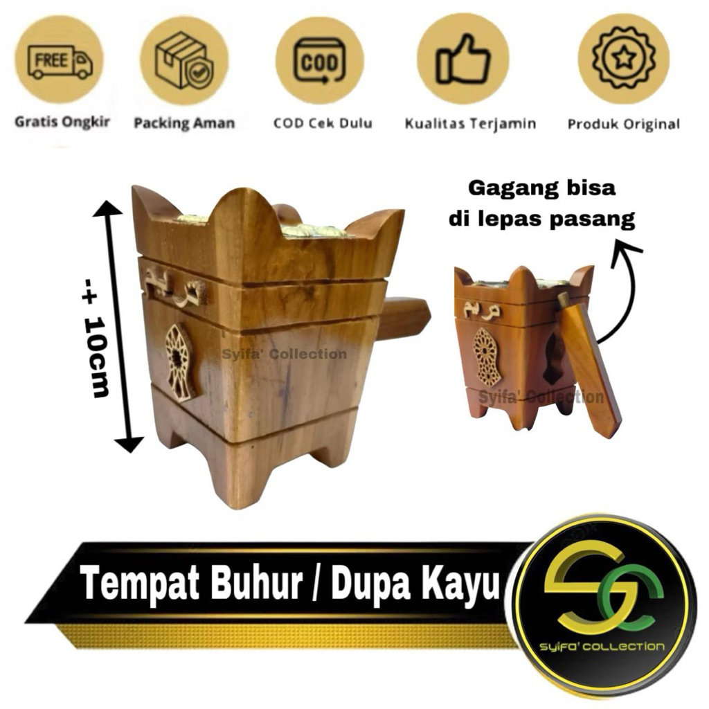 Prapen Bukhur Kayu ukuran 10cm | Tempat Bukhur | Mabkhara Bukhur kayu