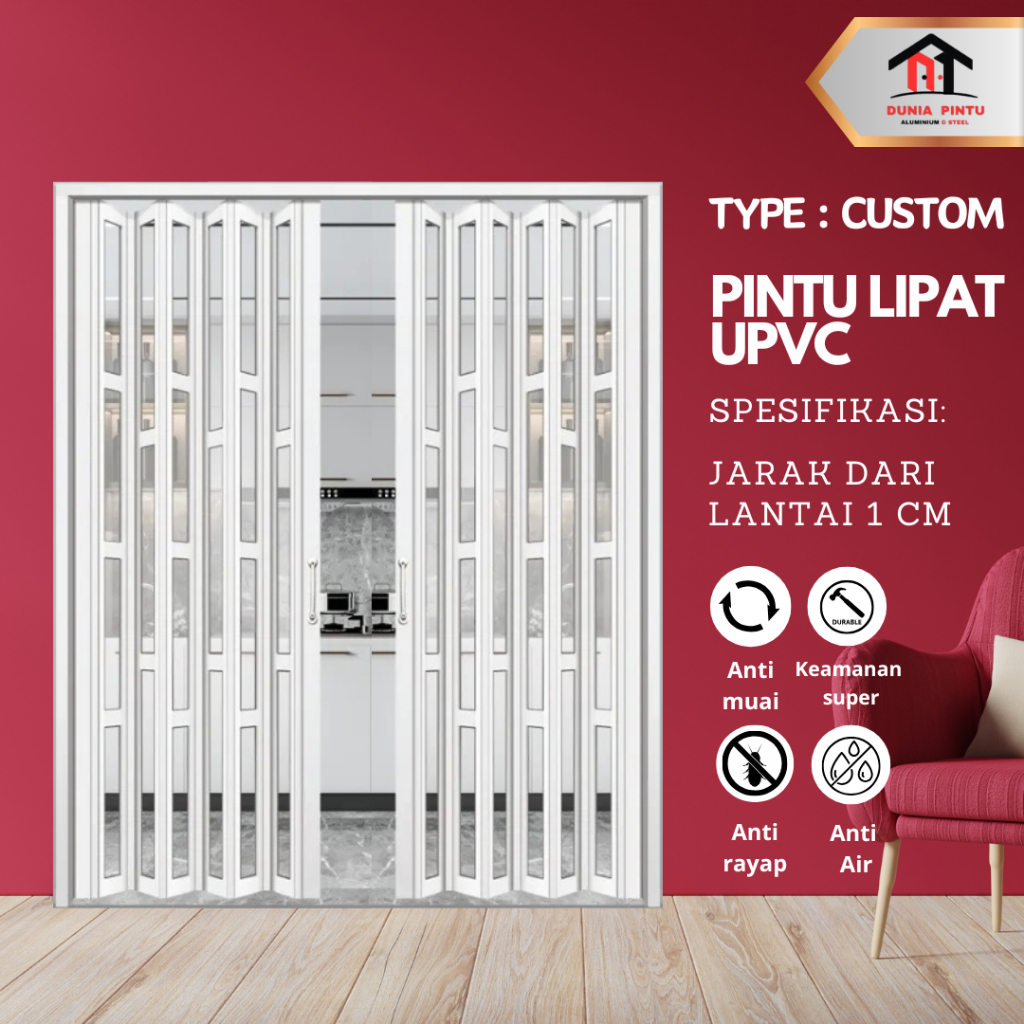 Pintu pvc- Pintu Lipat UPVC Partisi Ruangan, Pintu Kamar Mandi, Pintu UPVC Pintu Geser Aluminium
