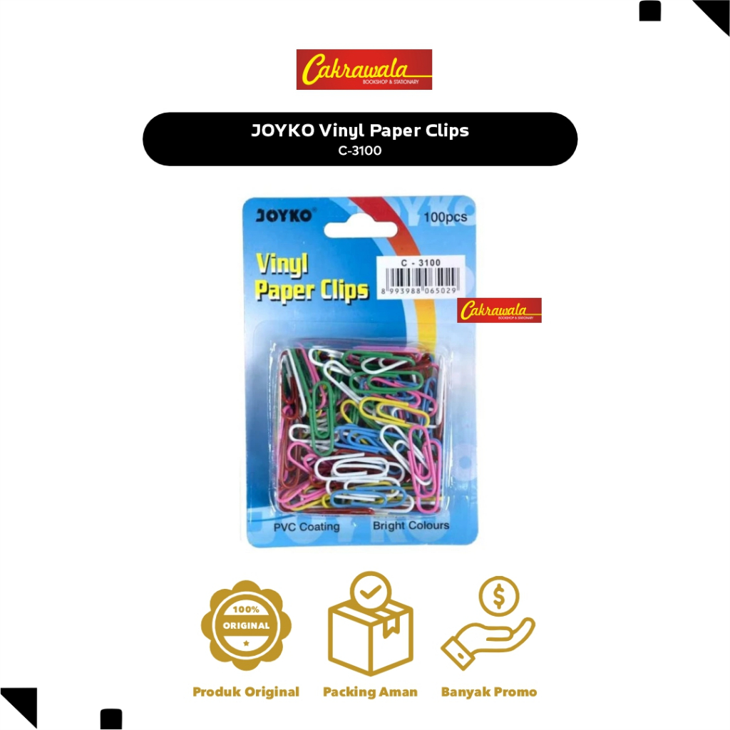 

JOYKO Vinyl Paper Clips C-3100 | Klip Kertas Warna 26mm | Isi 100 pcs | Penjepit Dokumen Rapi