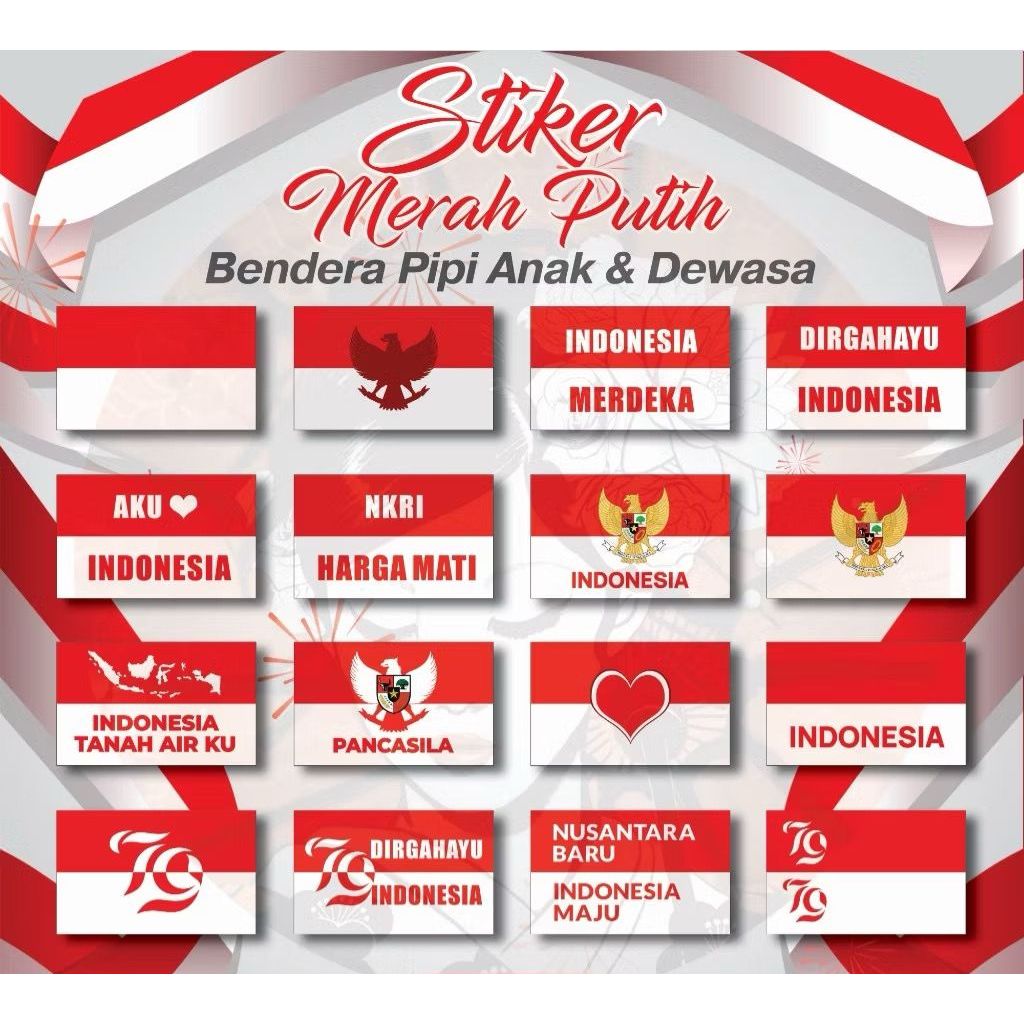 

Stiker Pipi Merah Putih ISI 27 PCS Random Tempelan Pipi Bendera TERMURAH Sticker Hut RI 17 Agustus