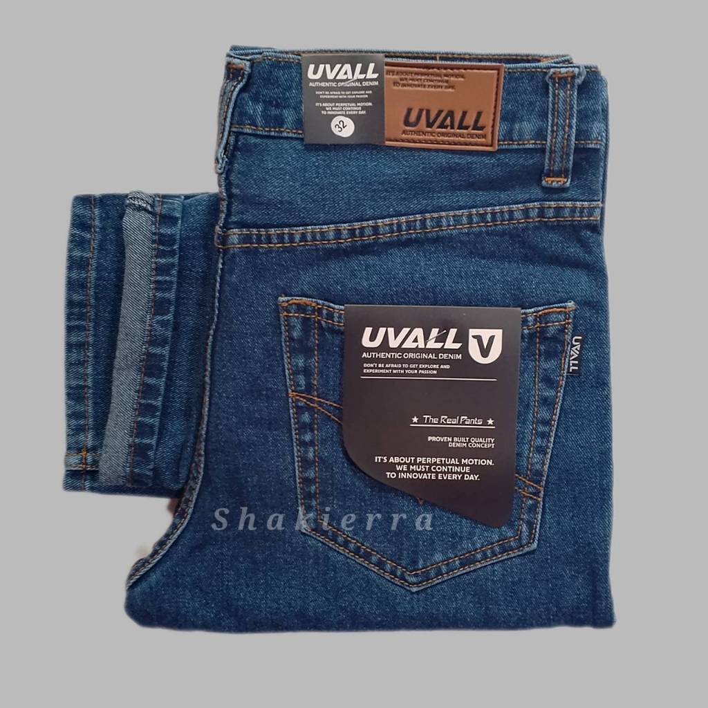 28-46 Celana Jeans Denim Panjang Standar Reguler Fit Uvall Pria Bahan Tidak Melar Strecth