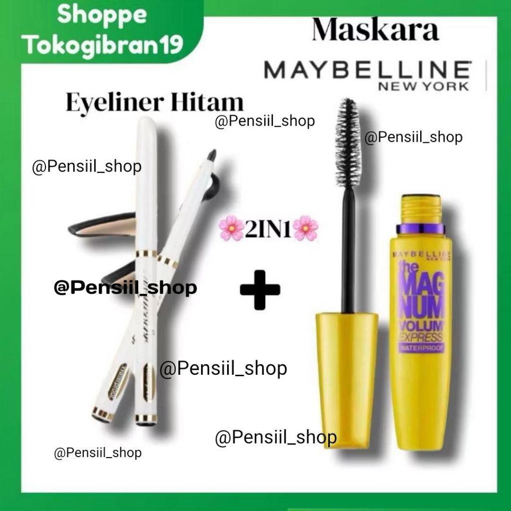Paket Maskara 2in1 Maskara Maybelline + Eyeliner Hitam
