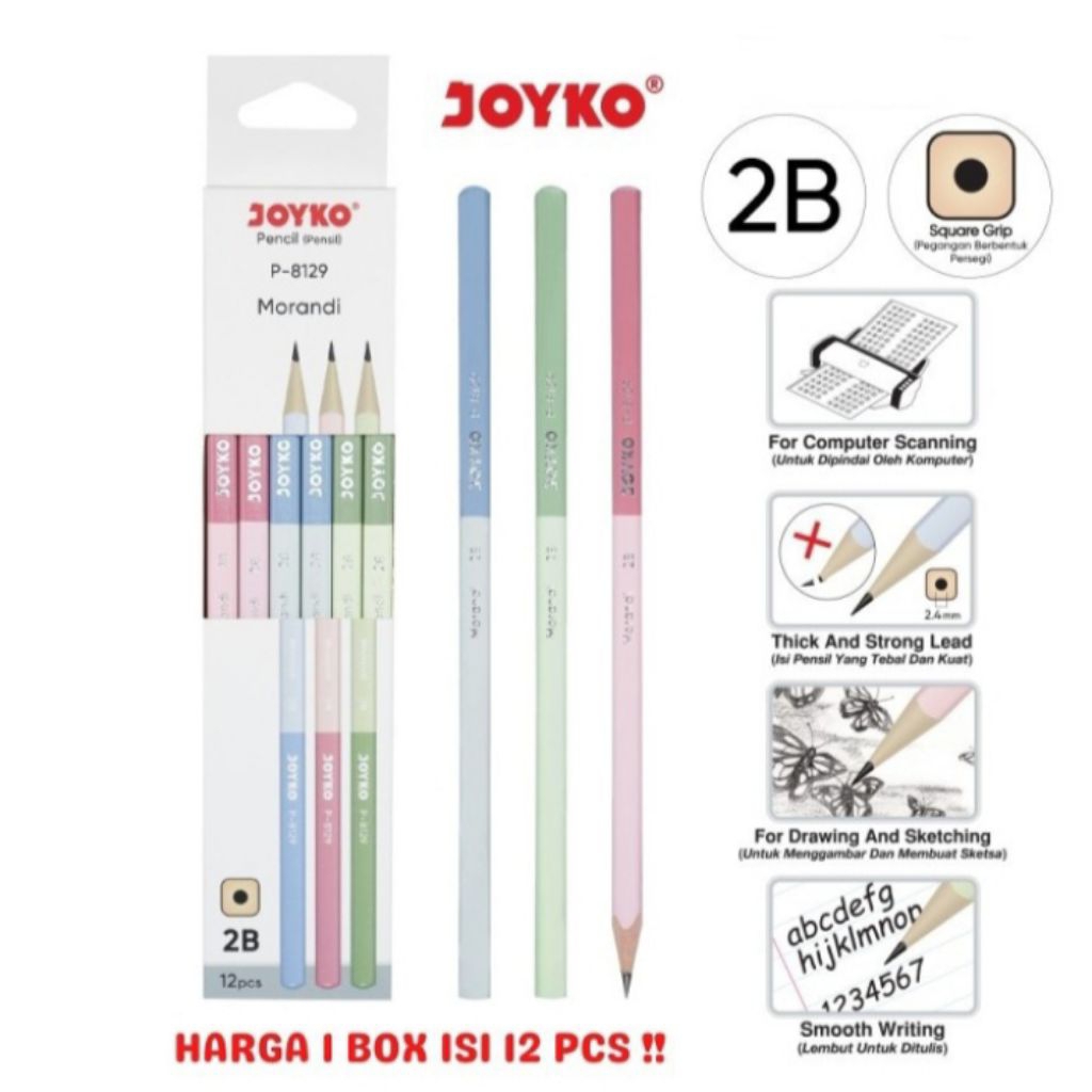 

PENSIL JOYKO 2B P- 8129 1 PACK ISI 12 PCS / PENSIL 2B MORANDI P - 8129