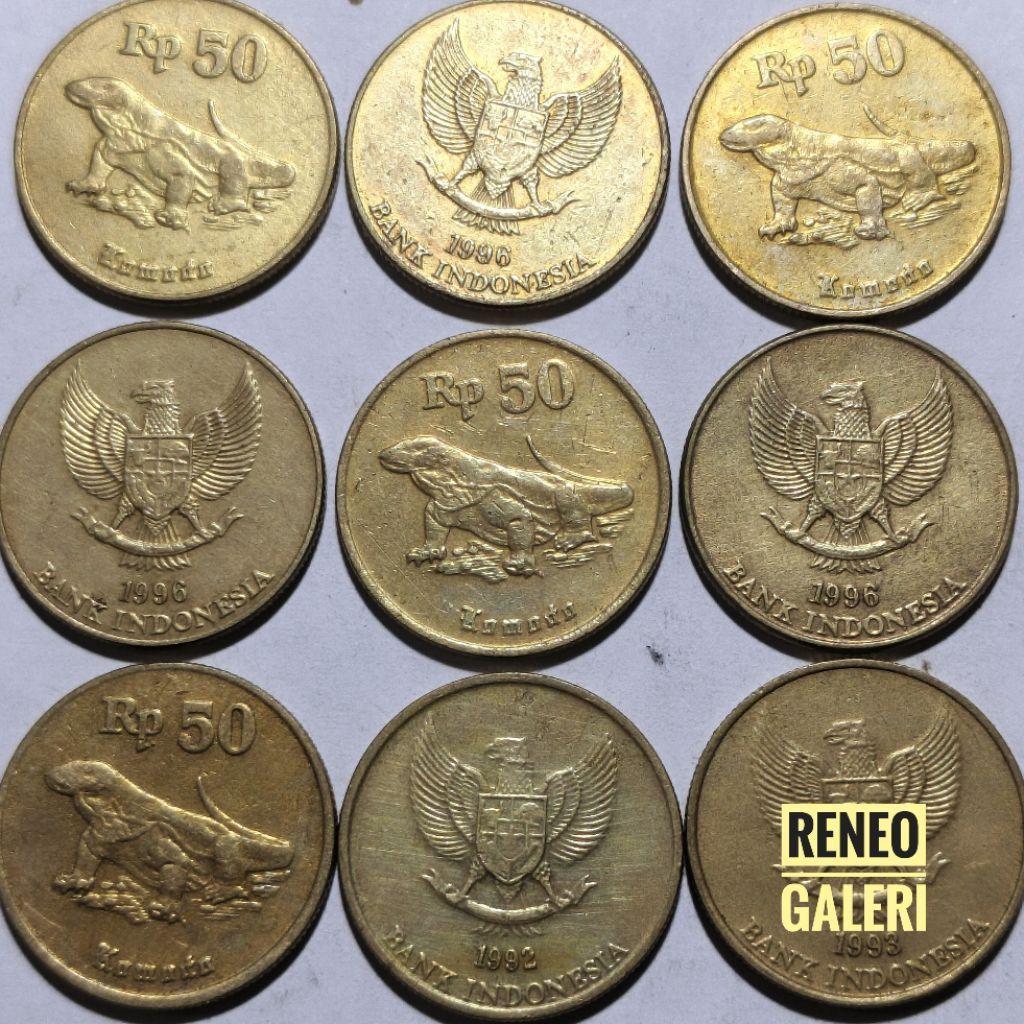 VF cuci 50 Rupiah Komodo Random tanpa tahun 1997 uang koin kuno Indonesia original asli kuning