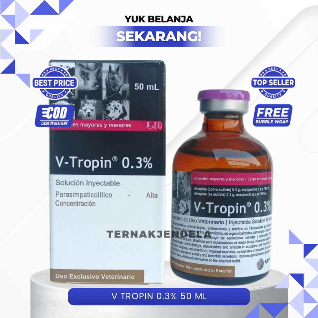V TROPIN 0.3% (Atropin injeksi untuk hewan) 50 ml - Atropin Hewan Sapi V-TROPIN VTROPIN